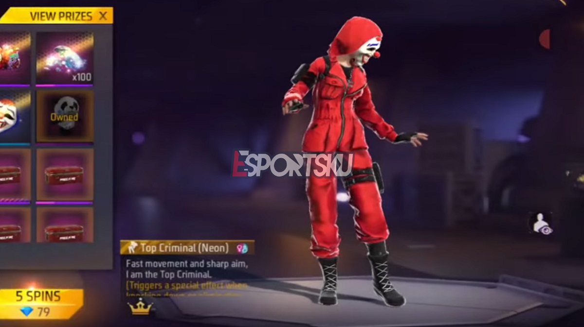 Cara Dapatkan Bundle Top Criminal Neon Free Fire (FF) Esportsku