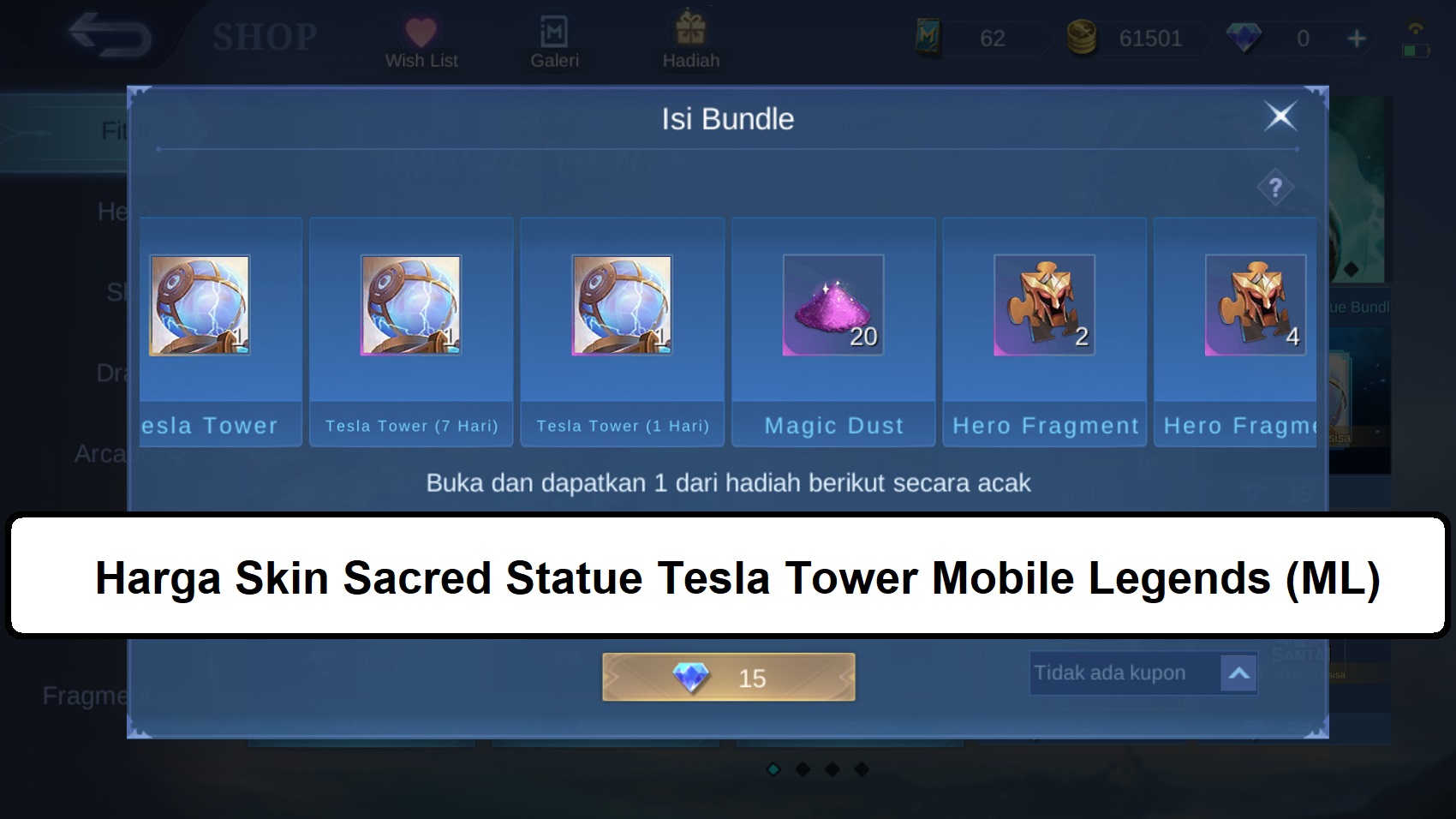 Harga Skin Sacred Statue Tesla Tower Mobile Legends (ML) Esportsku