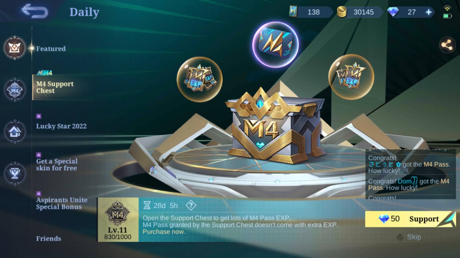 Bug Chest Support M4 Mobile Legends (ML) Esportsku