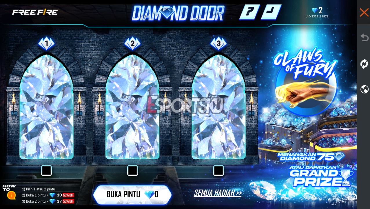 Cara dapatkan skin fist claws of fury free fire ff esportsku