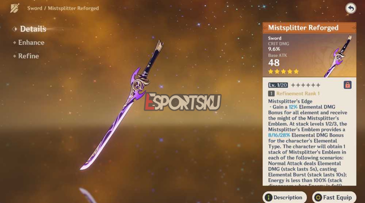 Senjata Mistsplitter Genshin Impact Penjelasan dan Karakter