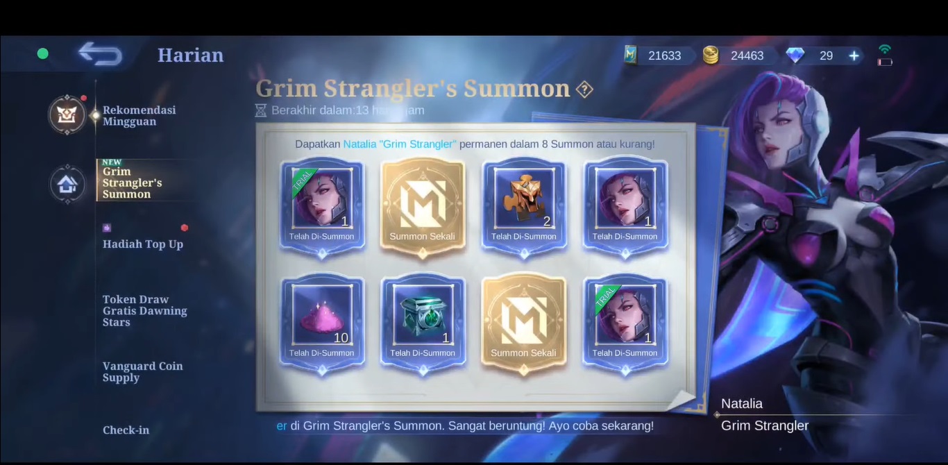 Natalia Grim Strangler Summon Pattern Mobile Legends (ML) Esports